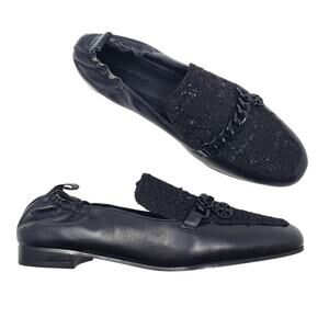 Tory Burch Mini Benton Charm 20MM Tweed Leather Loafer Perfect Black Size 7.5 M